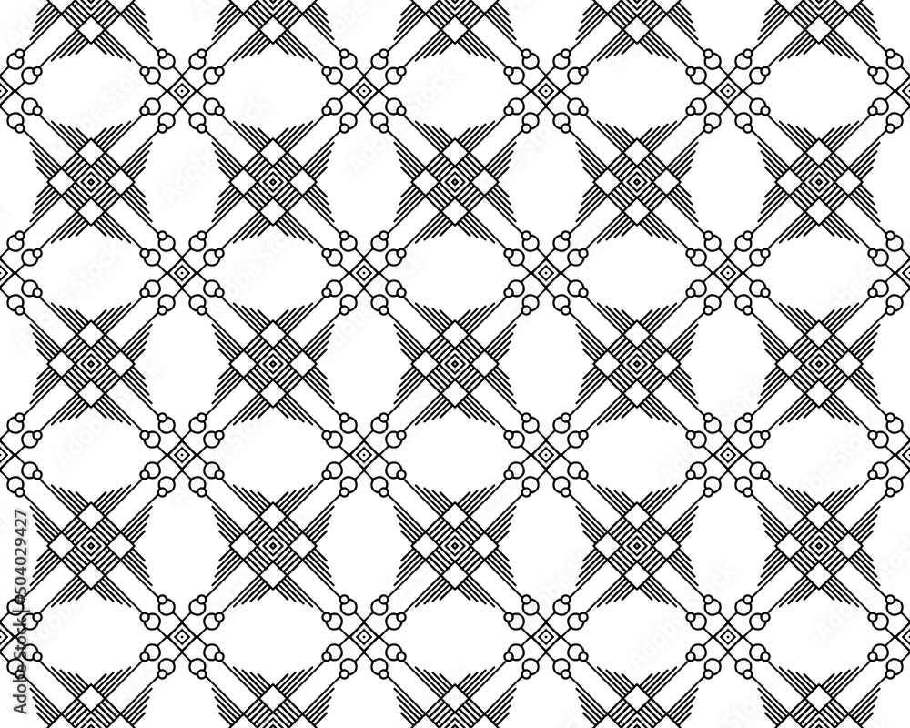 Fototapeta premium Illustrated black-and-white seamless tile pattern