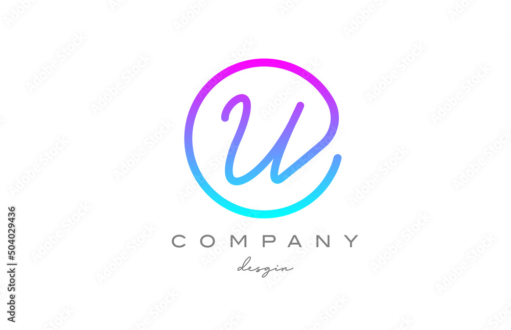 U alphabet letter icon logo design in blue pink. Handwritten connected creative template U alphabet letter icon logo design in blue pink. Handwritten connected creative template