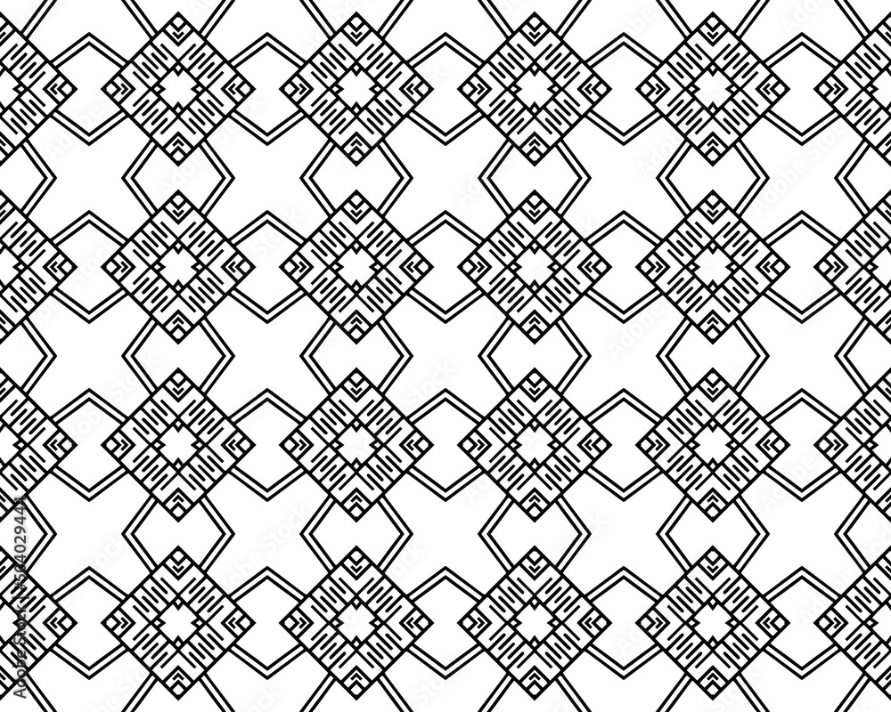 Illustrated black-and-white seamless tile pattern