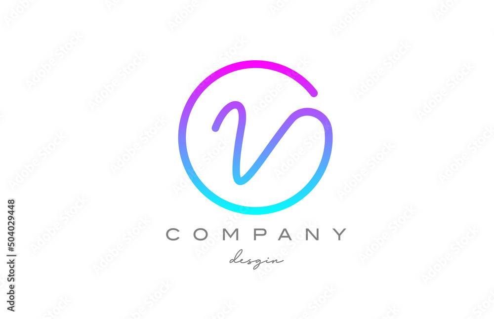 V alphabet letter icon logo design in blue pink. Handwritten connected creative template V alphabet letter icon logo design in blue pink. Handwritten connected creative template