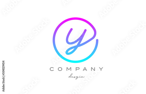 Y alphabet letter icon logo design in blue pink. Handwritten connected creative template