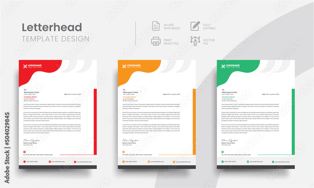 Creative business letterhead templates for the company promo and interview corporate letter. Modern professional letterhead simple and clean template design. Vol - 17