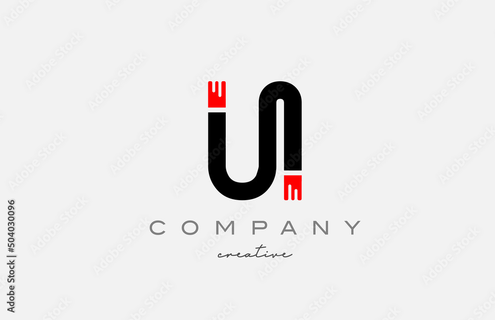 U black and red alphabet letter logo icon design. Creative template suitable for a company or business U black and red alphabet letter logo icon design. Creative template suitable for a company or business