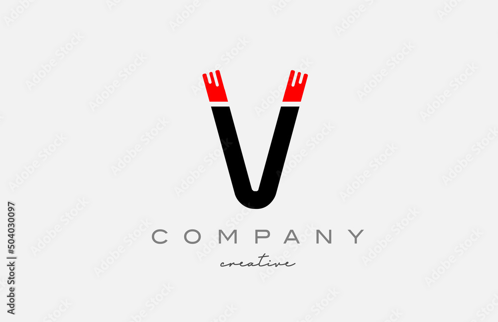 V black and red alphabet letter logo icon design. Creative template suitable for a company or business V black and red alphabet letter logo icon design. Creative template suitable for a company or business