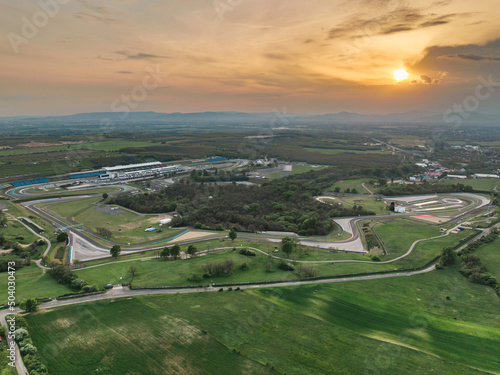 Billede på lærred Hungary - Hungaroring at amazing epic sunset time from drone view