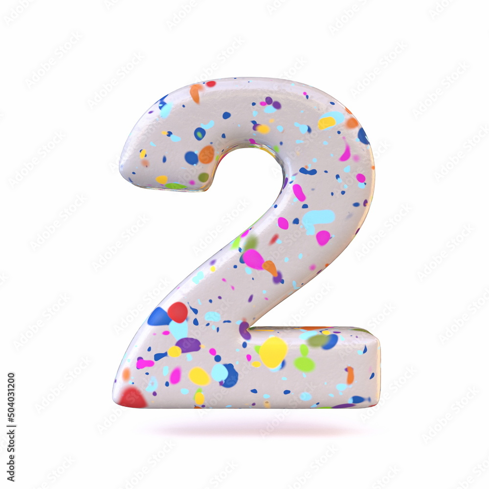 Colorful terrazzo pattern font Number 2 TWO 3D Colorful terrazzo pattern font Number 2 TWO 3D
