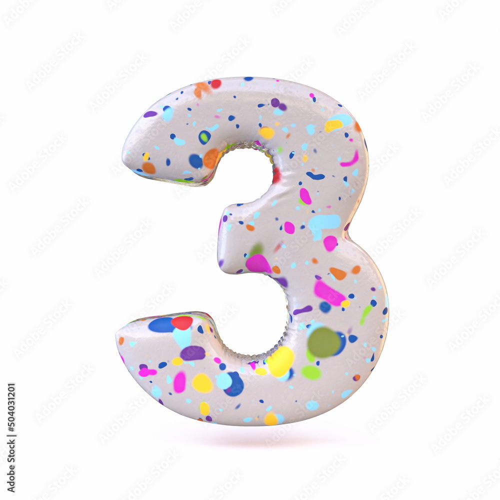 Colorful terrazzo pattern font Number 3 THREE 3D Colorful terrazzo pattern font Number 3 THREE 3D