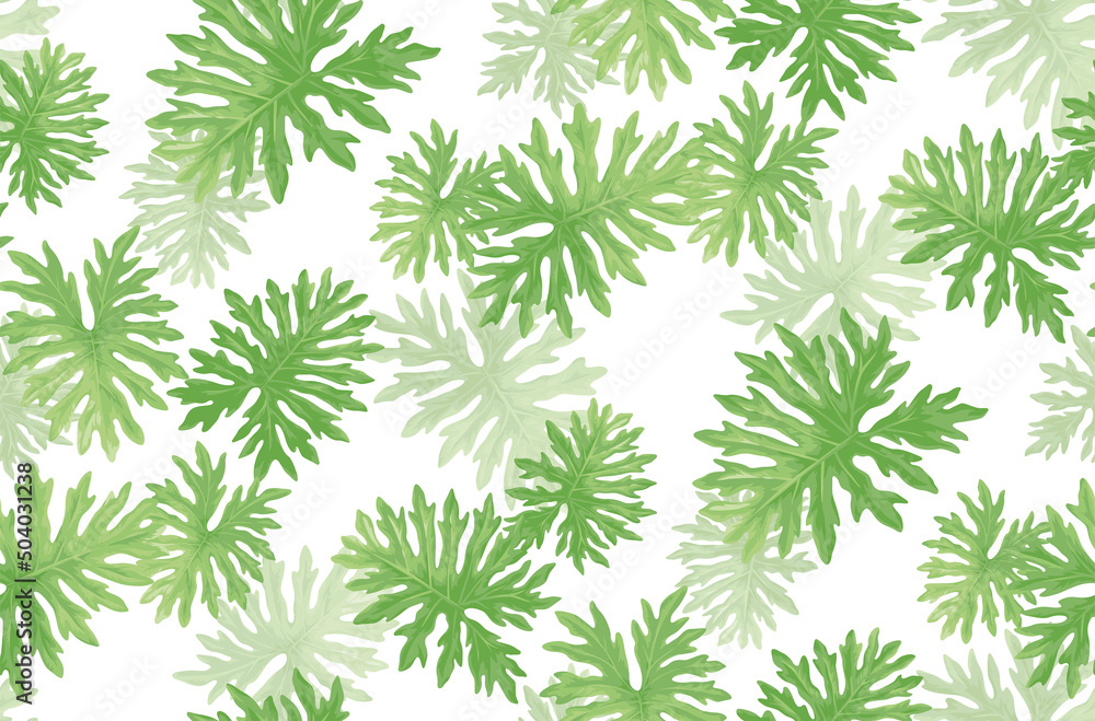 Seamless pattern with tropical leaves in realistic style. Exotic plants. Vector botanical illustration. Foliage background for wallpaper, textile, wrapping paper and greeting card. Seamless pattern with tropical leaves in realistic style. Exotic plants. Vector botanical illustration. Foliage background for wallpaper, textile, wrapping paper and greeting card.