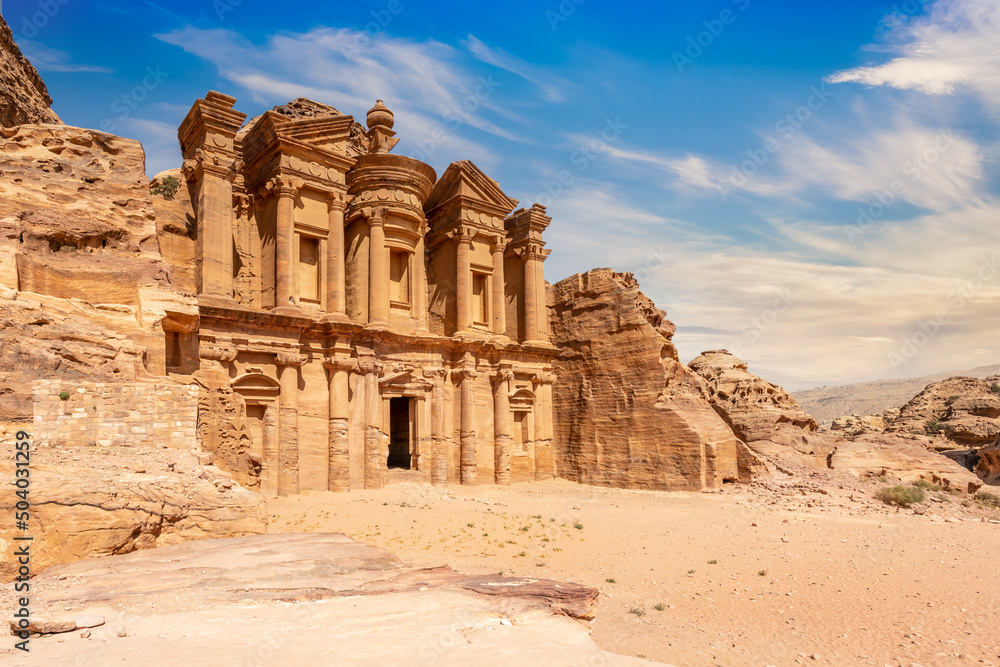 Ad Deir or The Monastery, ancient Nabataean stone carved temple, Petra, Jordan