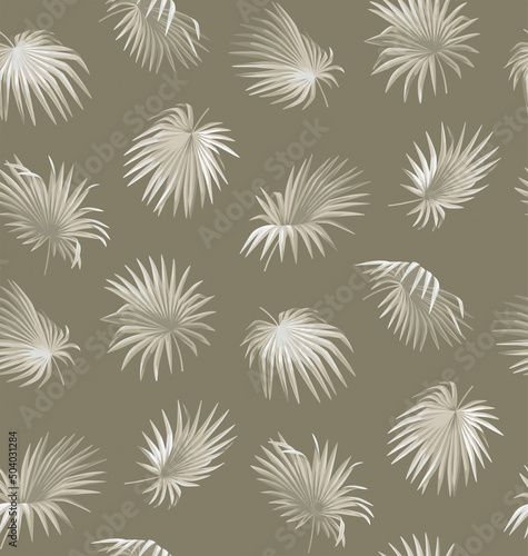 Vintage seamless pattern with tropical leaves in realistic style. Exotic plants. Vector botanical illustration. Foliage background for wallpaper, textile, wrapping paper and greeting card.