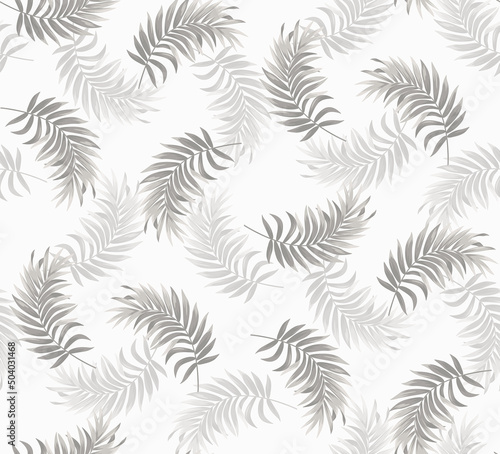 Vintage seamless pattern with tropical leaves in realistic style. Exotic plants. Vector botanical illustration. Foliage background for wallpaper, textile, wrapping paper and greeting card.