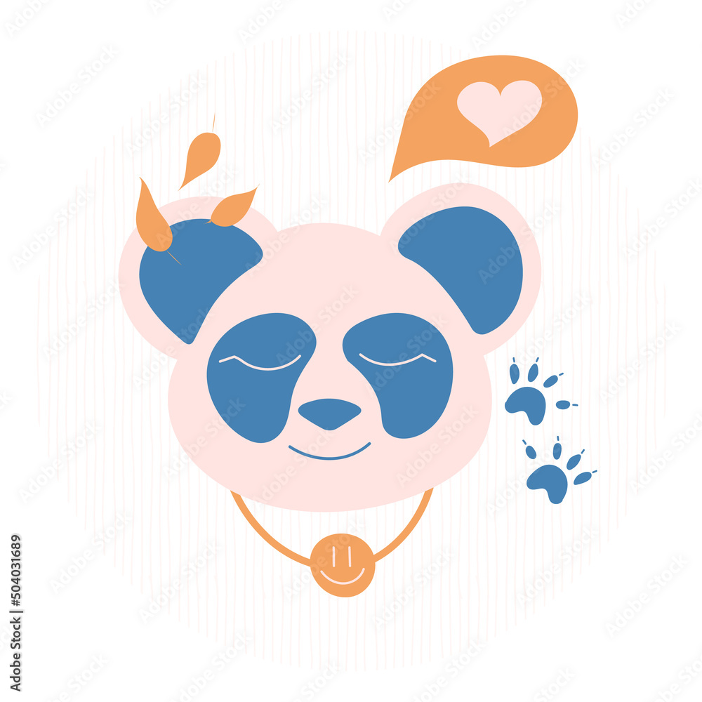 Children's drawing of a satisfied panda with a heart and a keychain emoji. Doodle style. Freehand drawing. Vector illustration Children's drawing of a satisfied panda with a heart and a keychain emoji. Doodle style. Freehand drawing. Vector illustration