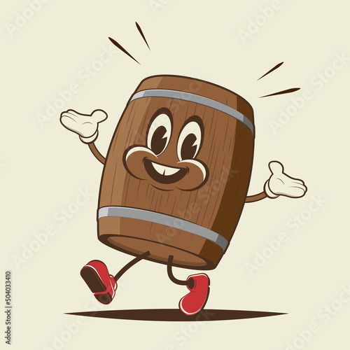 funny illustration of a walking cartoon barrel