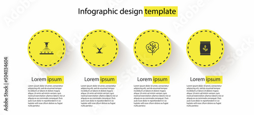 Set Automatic irrigation sprinklers, , Tree and Fertilizer bag. Business infographic template. Vector