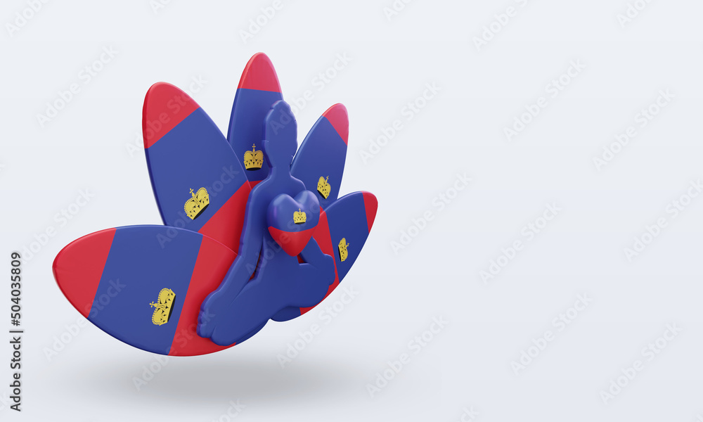 3d International yoga day Liechtenstein flag rendering left view 3d International yoga day Liechtenstein flag rendering left view
