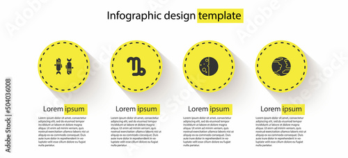 Set Pisces zodiac, Capricorn, Eclipse of the sun and Planet Mercury. Business infographic template. Vector