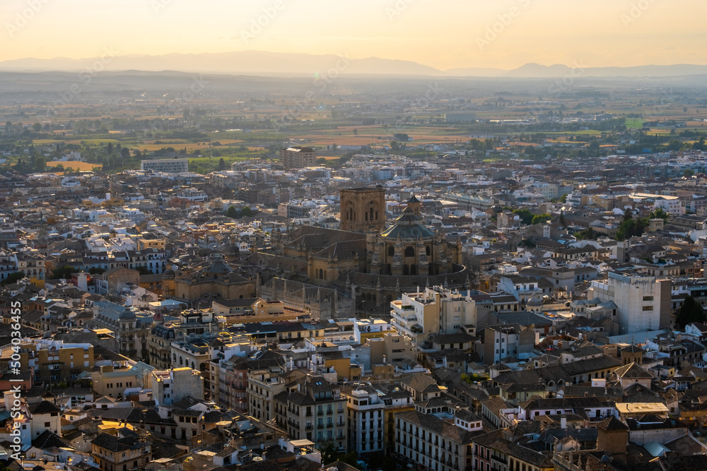 Fototapeta premium Aerial view of the city with historic center of Granada
