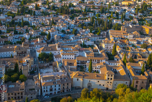 Aerial view of the city with historic center of Granada