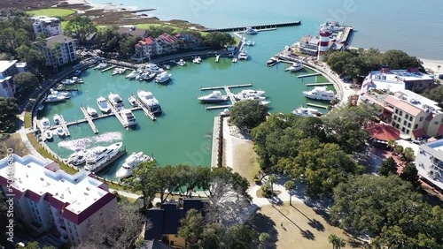 Aerial View of Harbour Town and lighthouse on Hilton Head Island South Carolina	