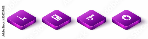 Set Isometric Smoking pipe, Calendar and marijuana leaf, Chemical test tube with and Herbal ecstasy tablets icon. Vector