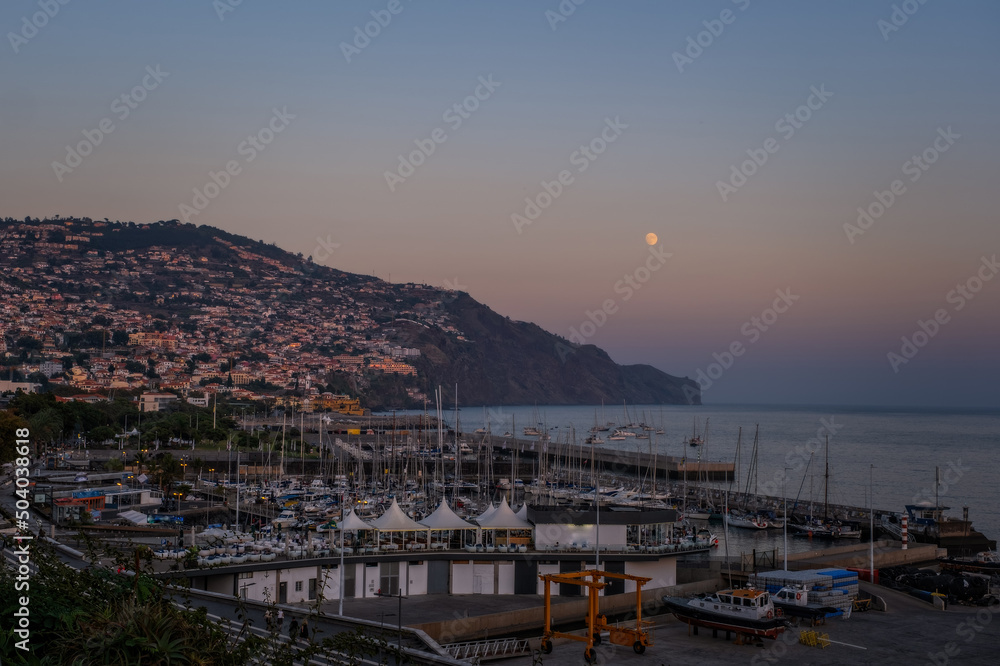 Madeira island, Portugal. Funchal sunset seaside. October 2021