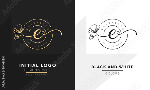 initial letter e logo, flower handwriting logo design, vector logo for women beauty, salon, massage, cosmetic or spa brand.