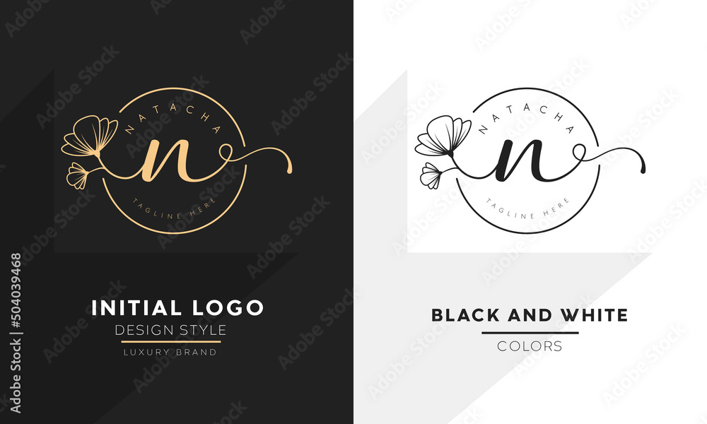 initial letter n logo, flower handwriting logo design, vector logo for women beauty, salon, massage, cosmetic or spa brand.