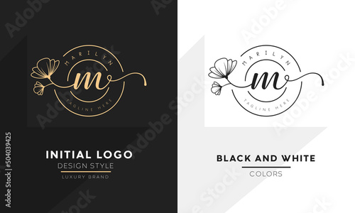 initial letter m logo, flower handwriting logo design, vector logo for women beauty, salon, massage, cosmetic or spa brand. photo