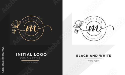 initial letter m logo, flower handwriting logo design, vector logo for women beauty, salon, massage, cosmetic or spa brand.