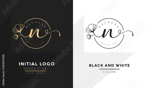 initial letter n logo, flower handwriting logo design, vector logo for women beauty, salon, massage, cosmetic or spa brand.