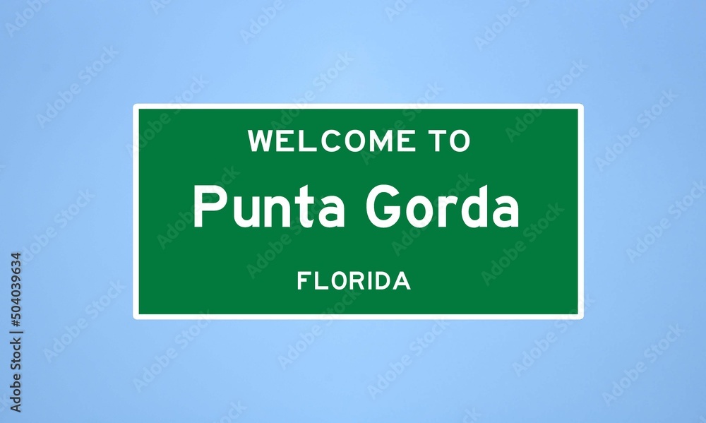 Punta Gorda, Florida city limit sign. Town sign from the USA.