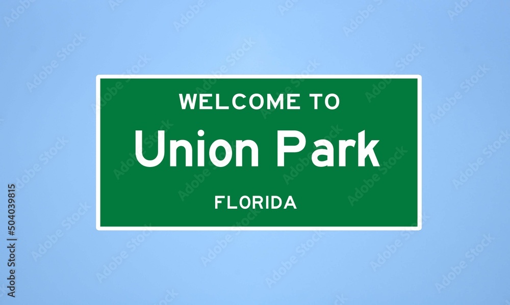 Union Park, Florida city limit sign. Town sign from the USA.