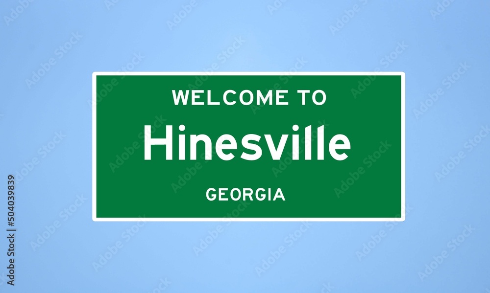 Hinesville, Georgia city limit sign. Town sign from the USA.