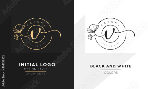 initial letter v logo, flower handwriting logo design, vector logo for women beauty, salon, massage, cosmetic or spa brand.