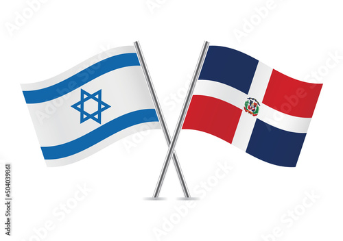 Israel and the Dominican Republic crossed flags. Israeli and Dominican flags on white background. Vector icon set. Vector illustration.