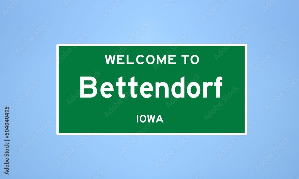 Bettendorf, Iowa city limit sign. Town sign from the USA.