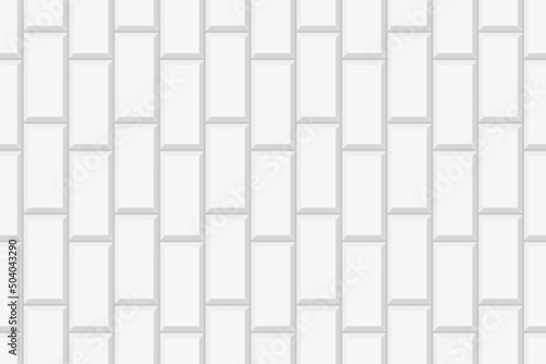 Vertical white rectangle tile layout. Ceramic or brick wall seamless pattern. Kitchen backsplash or bathroom floor background. Vector flat illustration.