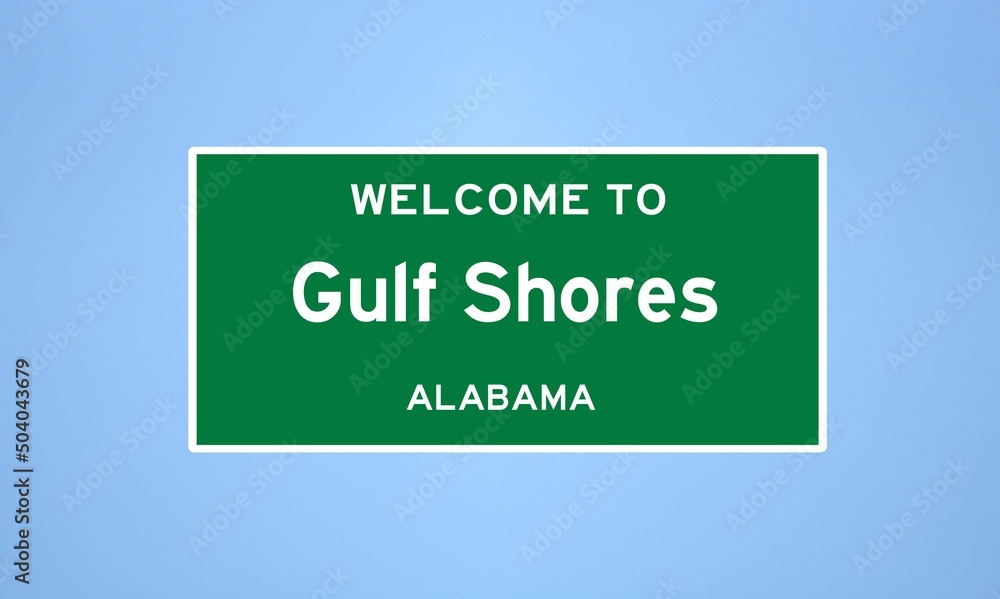 Gulf Shores, Alabama city limit sign. Town sign from the USA.