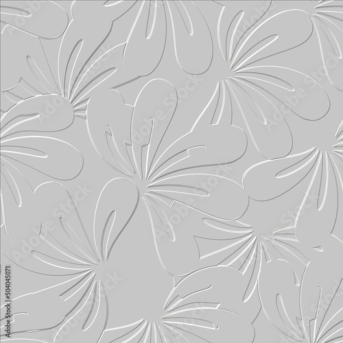 3d embossed chamomile flowers seamless pattern. Textured beautiful flowers relief background. Repeat emboss abstract backdrop. 3d endless surface flowers. Chamomiles ornaments with embossing effect © Naila Zeynalova