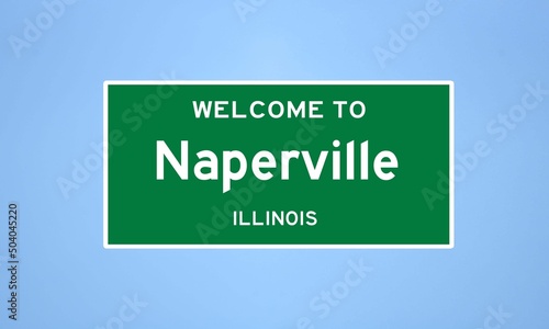 Naperville, Illinois city limit sign. Town sign from the USA. photo