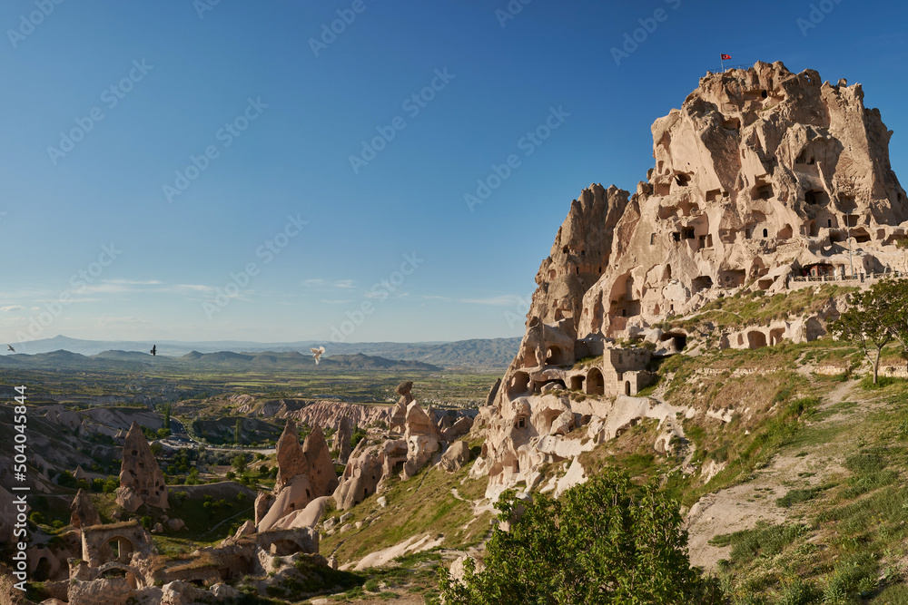 Beautiful view of ancient castle-mountain Uchisar in Cappadocia,Turkey
