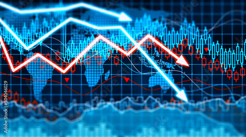 Econimical crisis concept. Spread in the world, economy is down. 3d illustration photo