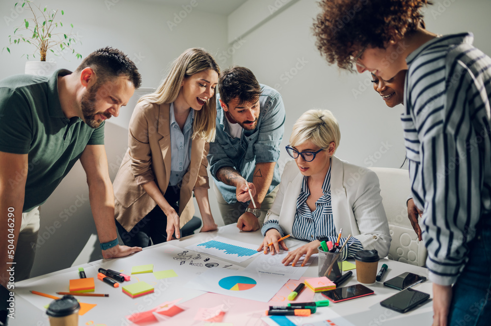 Fototapeta premium Group of diverse business people working together and having a meeting