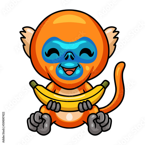 Cute little golden monkey cartoon with banana