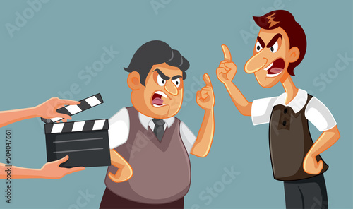 Two Men Fighting on a Reality TV Show Vector Cartoon