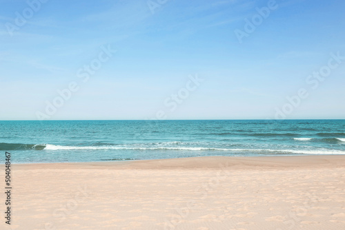 Picturesque view of beautiful sea and sandy beach on sunny day