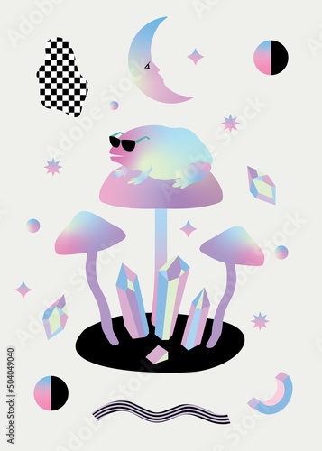 Abstract Cosmic Trippy Psychedelic Poster with Frog