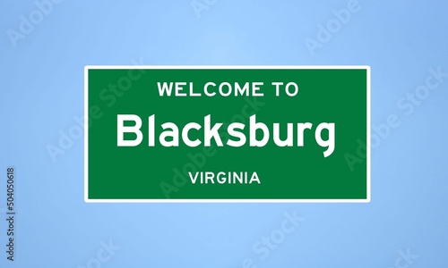Blacksburg, Virginia city limit sign. Town sign from the USA. photo