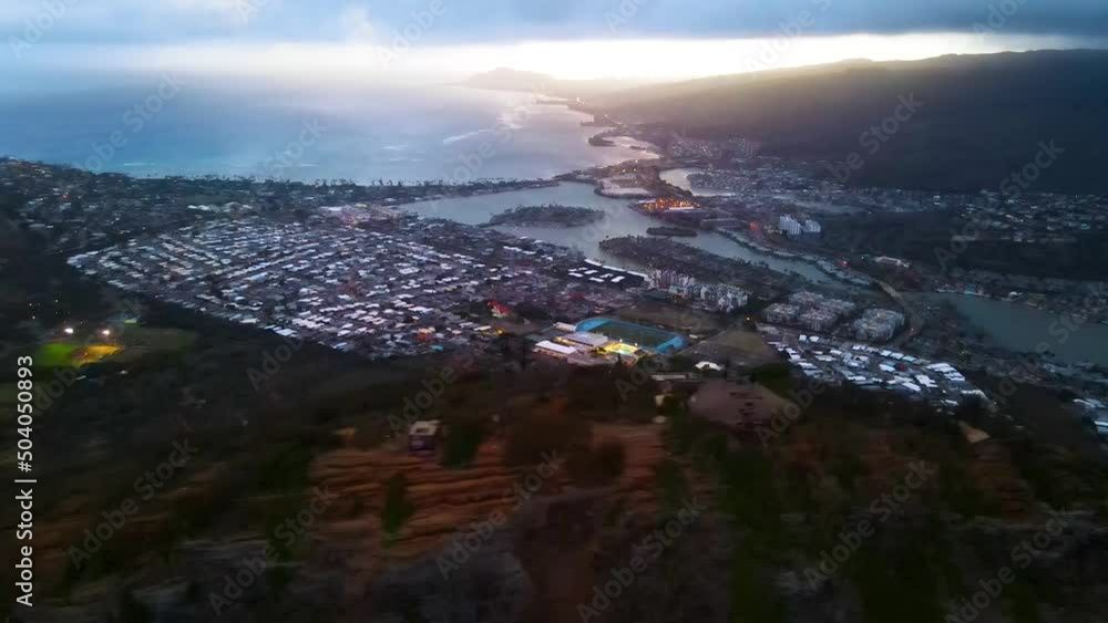 Drone shot of Hawaii Kai lookout, Honolulu Hawaii. Scenic shot after sunset 4K Drone shot of Hawaii Kai lookout, Honolulu Hawaii. Scenic shot after sunset 4K