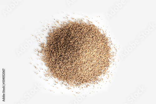 Top view. Ground of black pepper on white background.